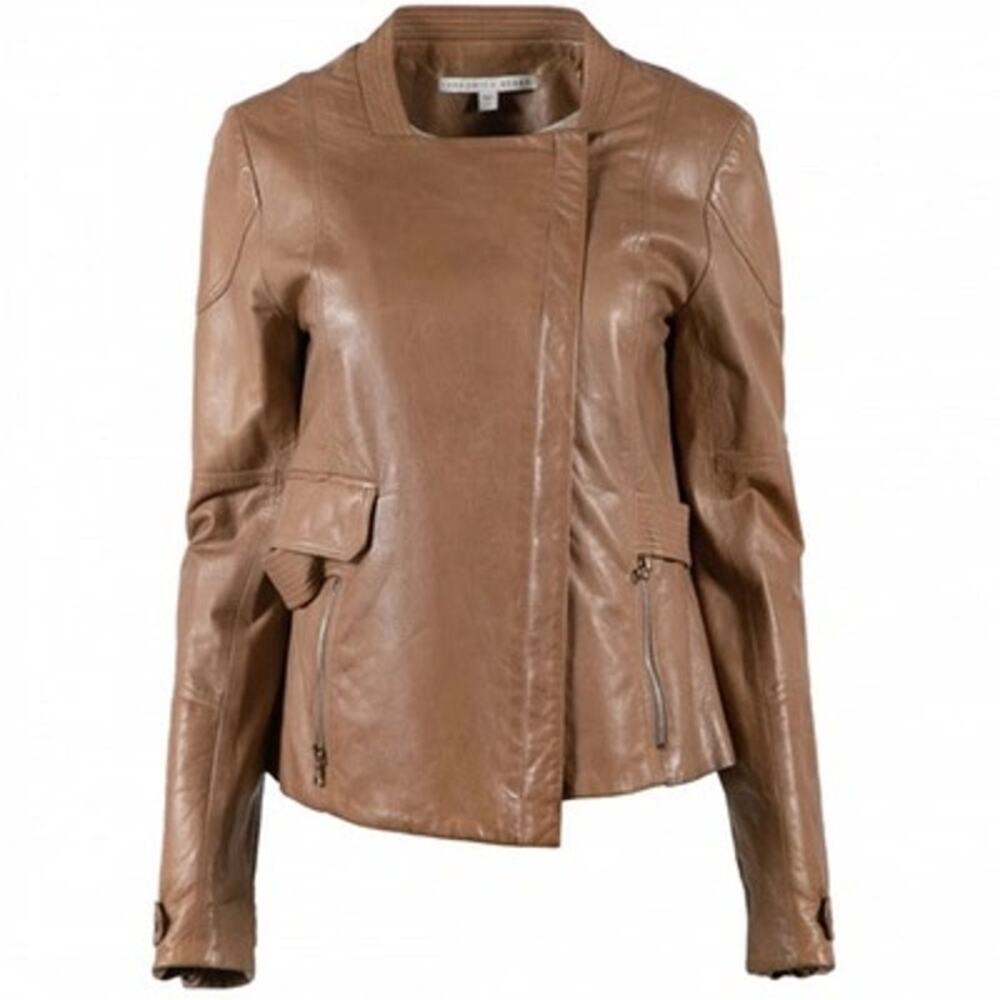 Veronica Beard Brown Leather Moto Jacket Biker Style Women’s Size XS